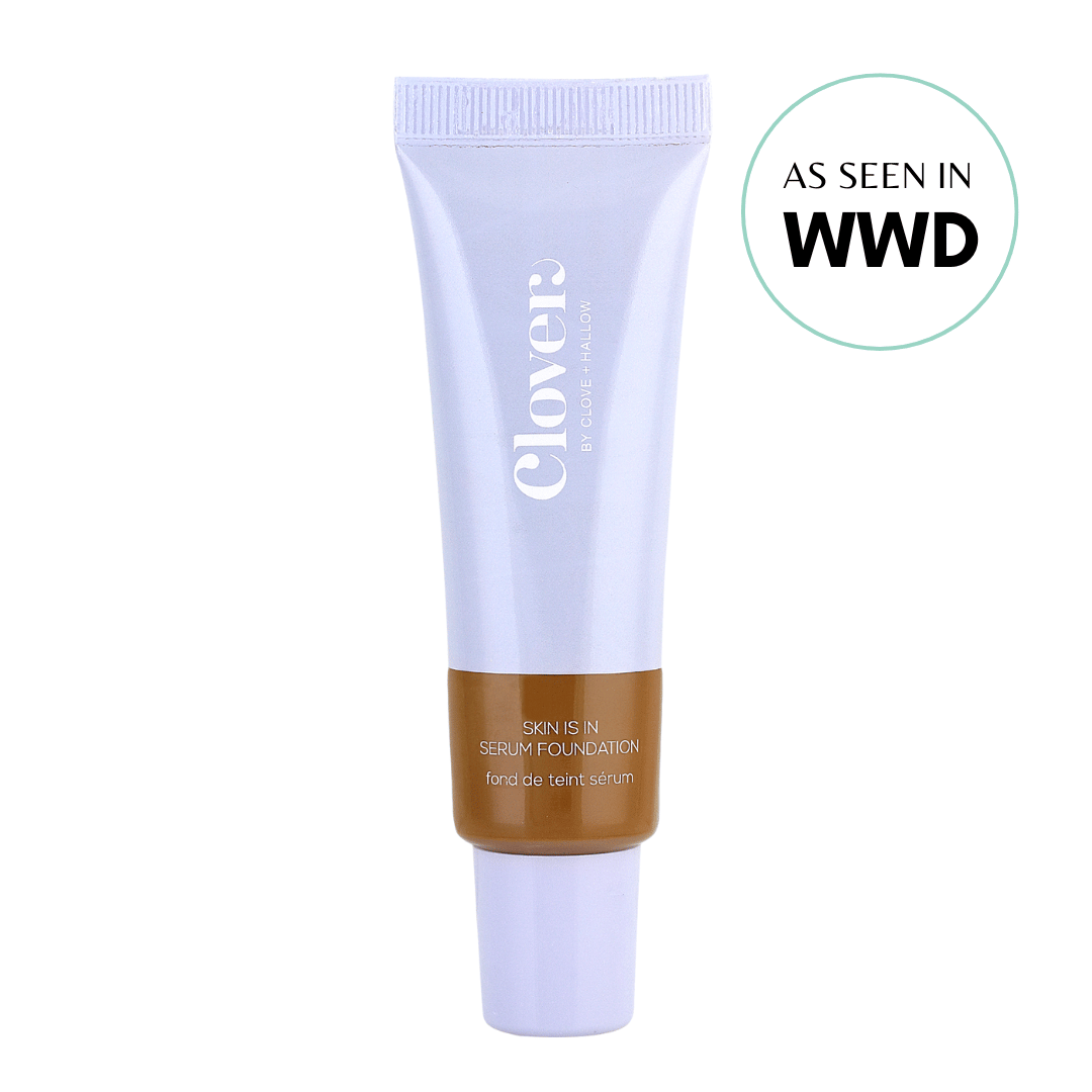 Clover by Clove + Hallow Face 11 - Dark skin with golden-neutral undertones Skin Is In Serum Foundation Affordable Vegan Serum Foundation | Skin Is In Foundation